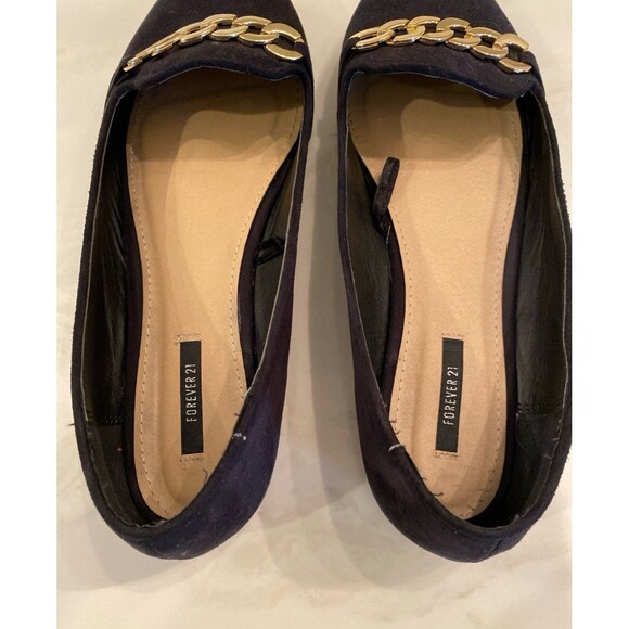 Flats Forever 21 Shoe Size ?? 8 - 8.5 Faux Suede Outer Almond Toe Gold Hardware - Picture 5 of 12